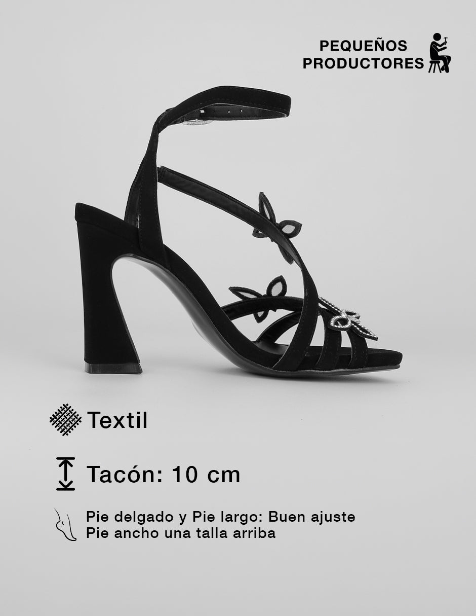 Sandalia con tacón Glowm en Textil – Negro