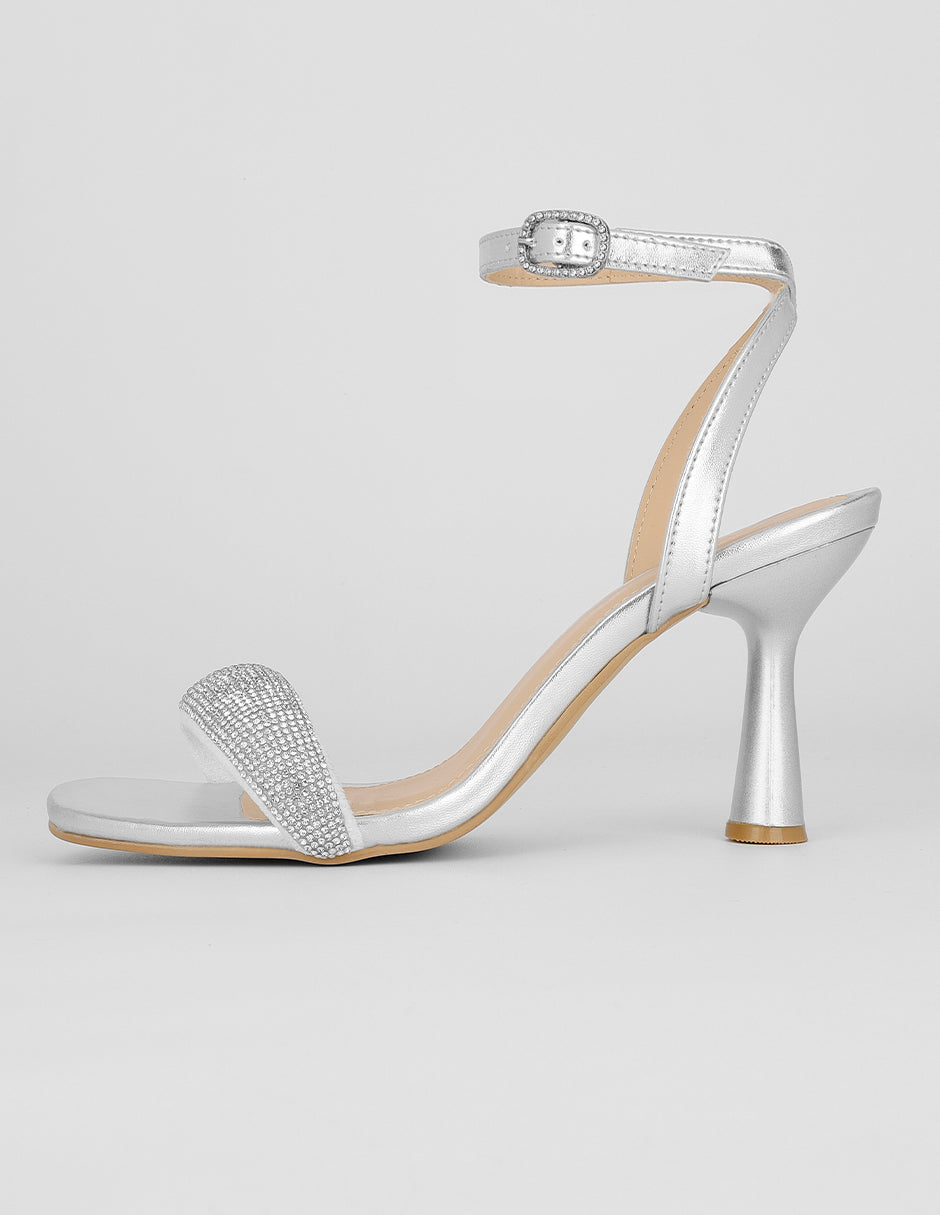 Sandalia con tacón Exterior Sintético Color Plata Para Mujer De RBCOLLECTION