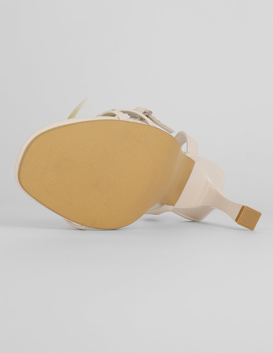 Sandalia con tacón Nat en Piel vegana – Beige