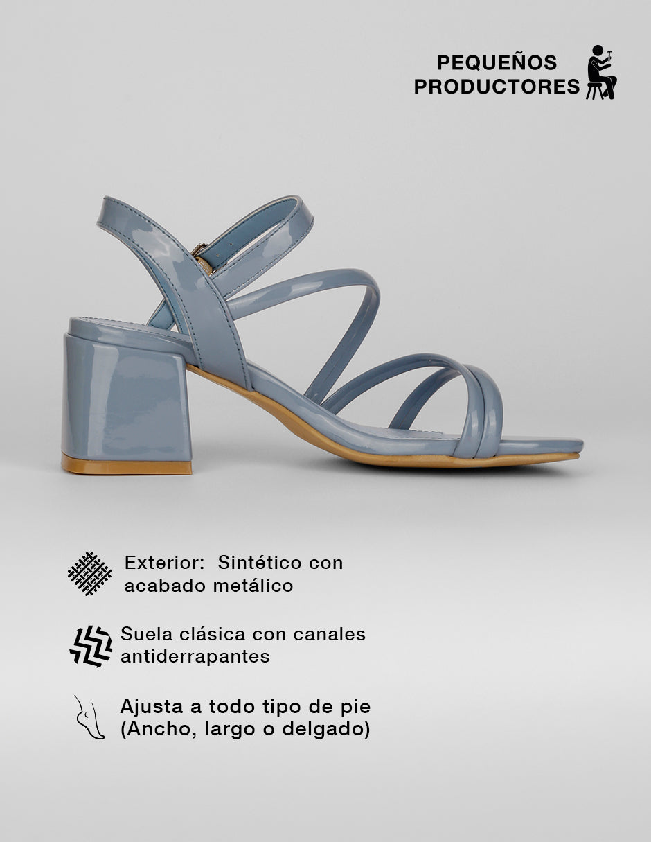 Sandalia con tacón Alnia en Charol – Azul