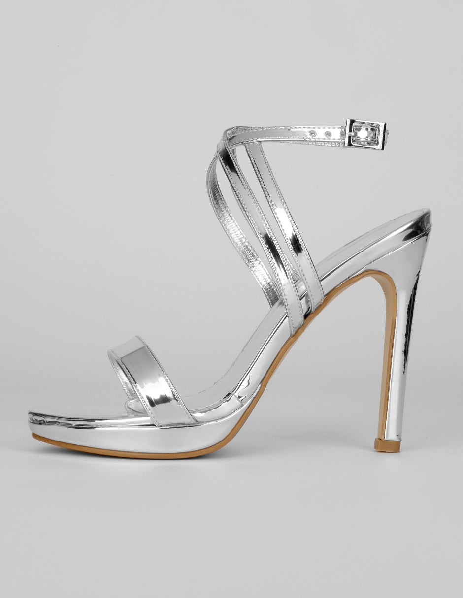 Sandalia con tacón Exterior Sintético Color Plata Para Mujer De RBCOLLECTION
