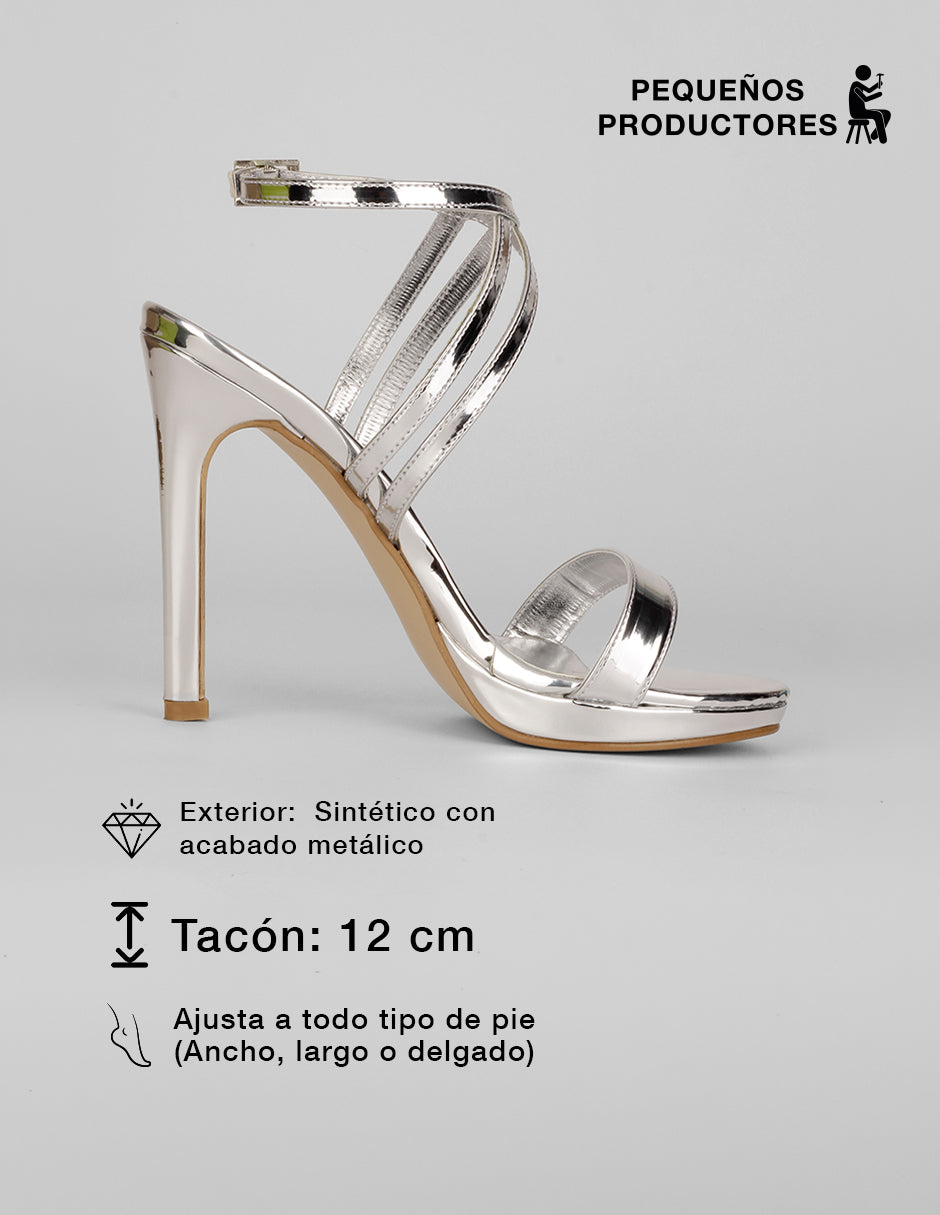 Sandalia con tacón Glowm en Sintético – Plata