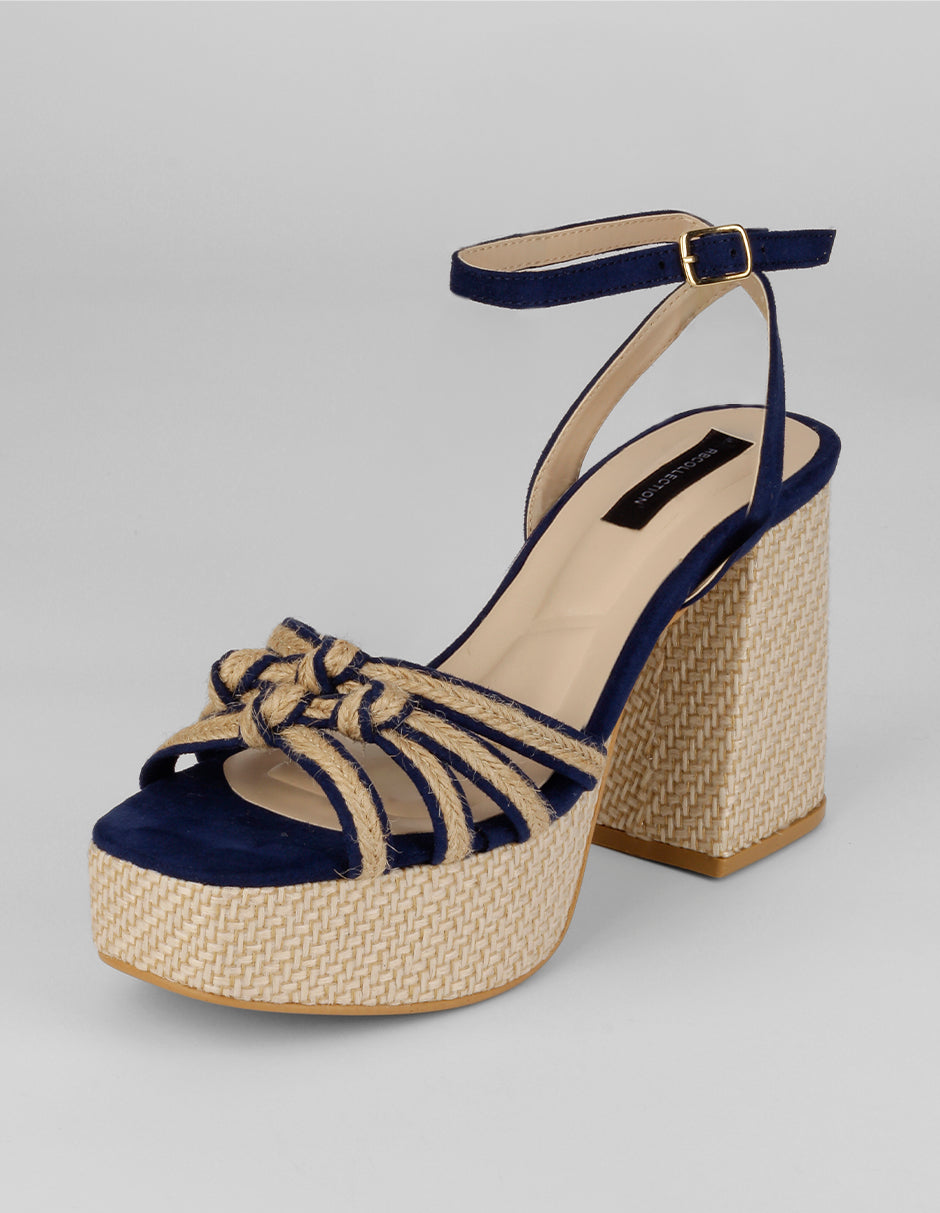 Sandalia con tacón Sylen en Textil – Azul