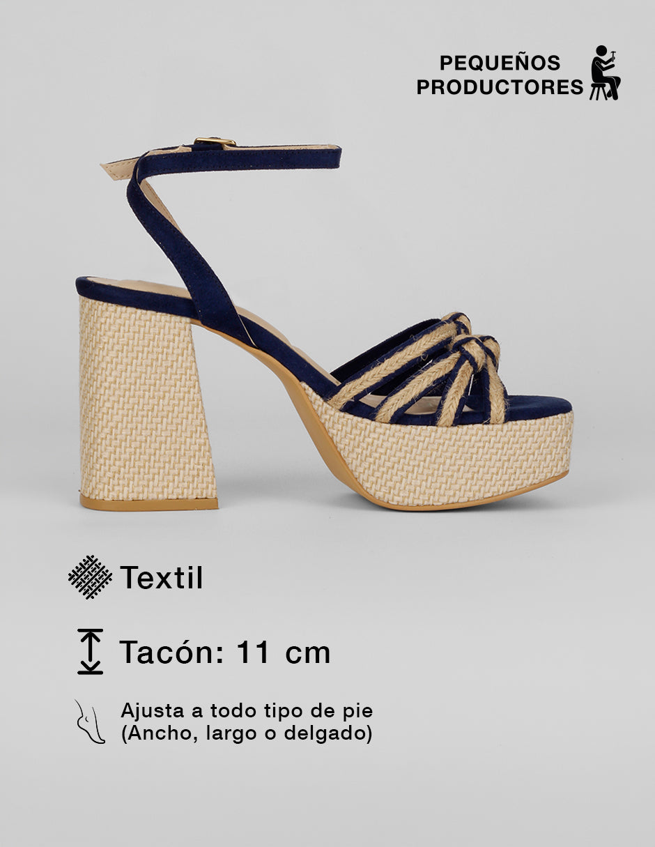 Sandalia con tacón Sylen en Textil – Azul