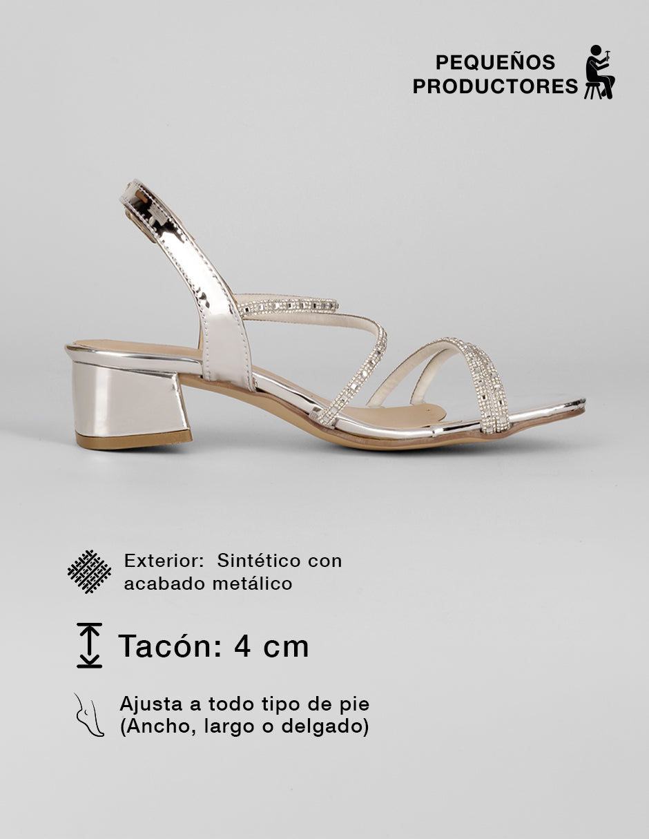 Sandalia con tacón Glowm en Sintético – Plata