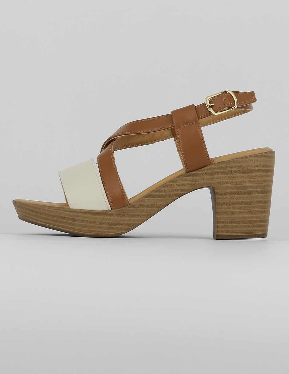 Sandalia con tacón Exterior Piel vegana Color Café Para Mujer De RBCOLLECTION