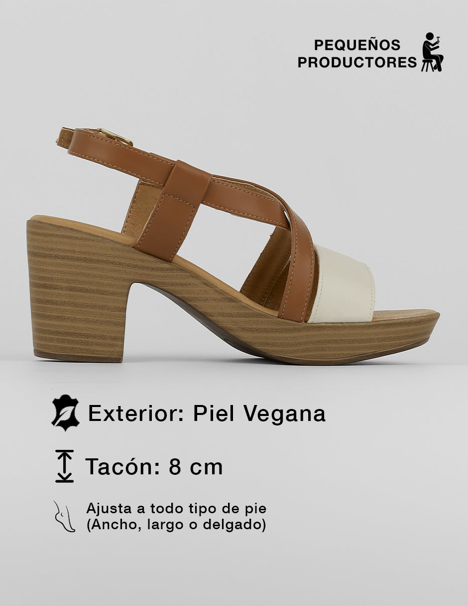 Sandalia con tacón Nevada en Piel vegana – Café