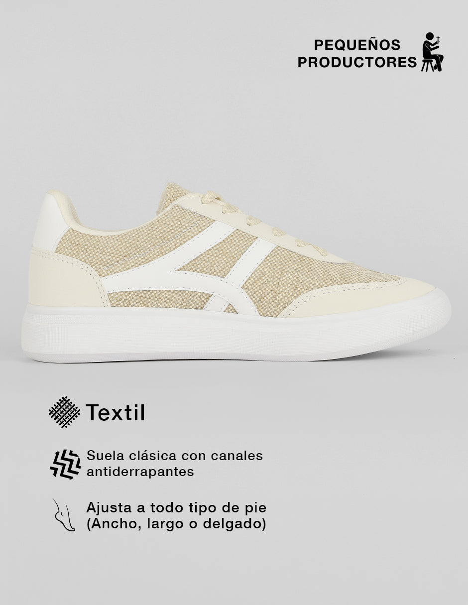 Tenis con cordones  Sam en Textil – Beige