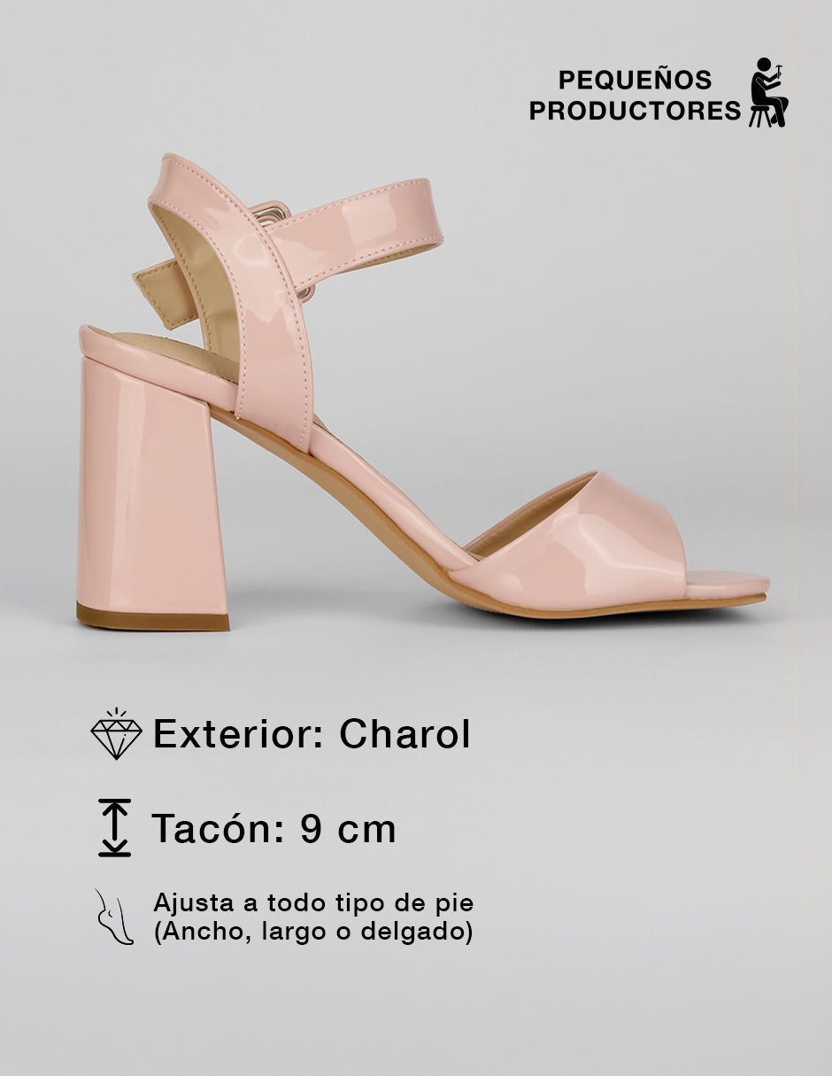 Sandalia con tacón Sprint en Charol – Rosa