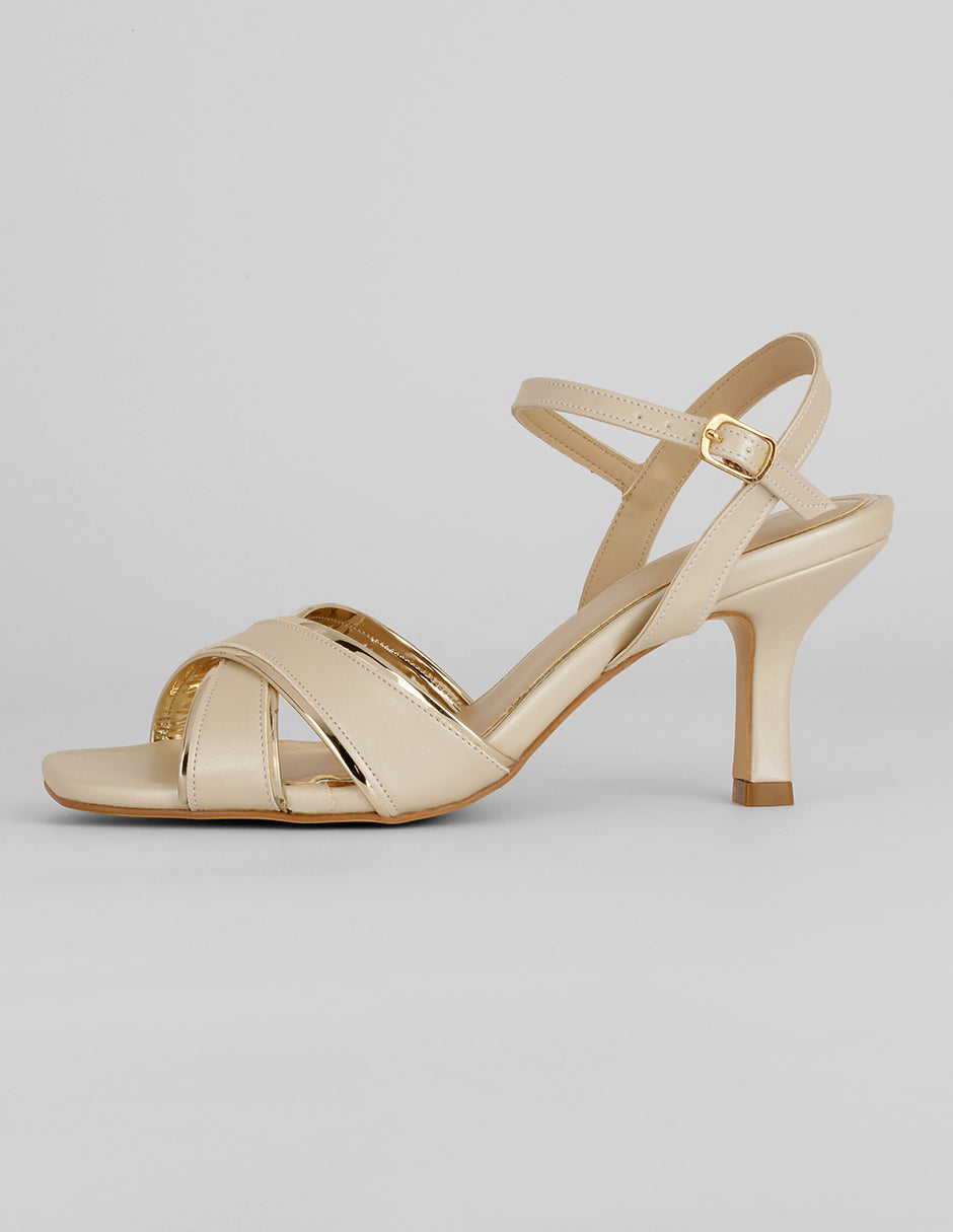 Sandalia con tacón Exterior Sintético Color Beige Para Mujer De RBCOLLECTION