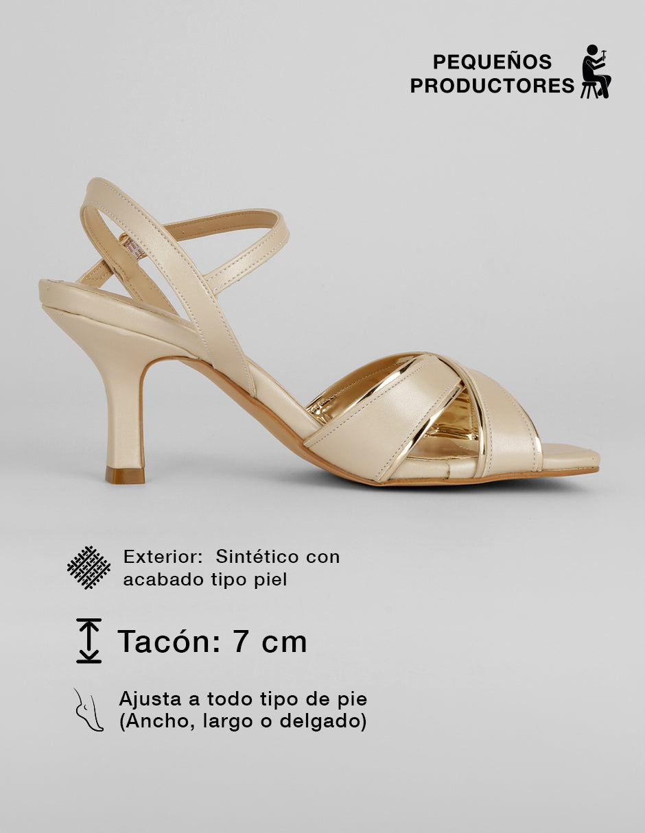 Sandalia con tacón Ave en Sintético – Beige