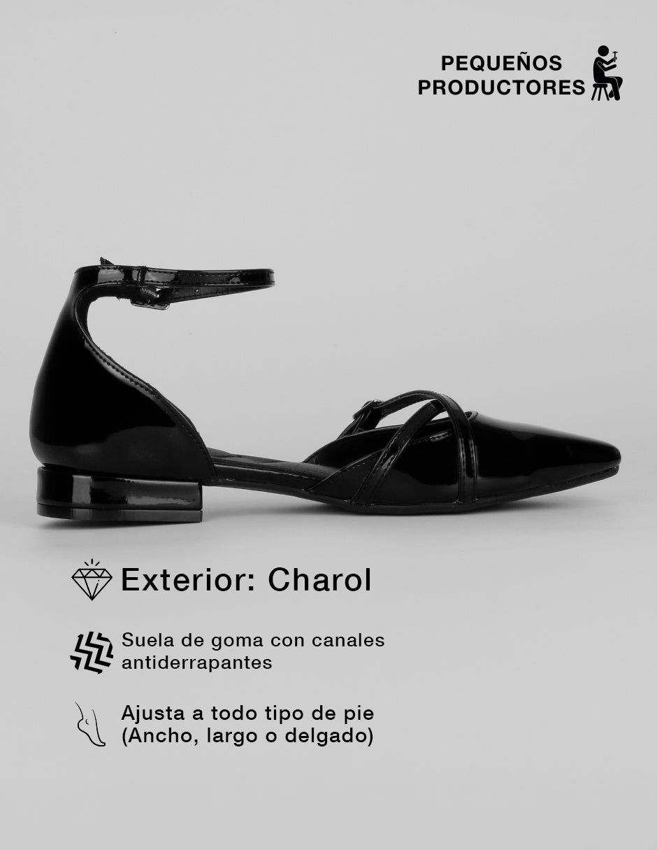 Flats puntales Slingback en Charol – Negro