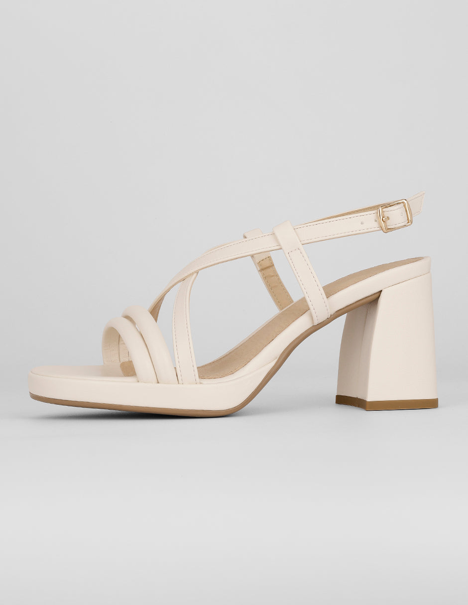 Sandalia con tacón Exterior Piel vegana Color Latte Para Mujer De RBCOLLECTION