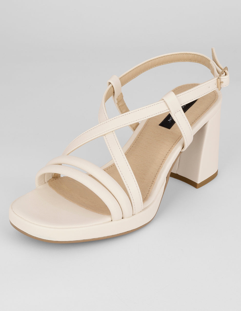 Sandalia con tacón Sylen en Piel vegana – Latte