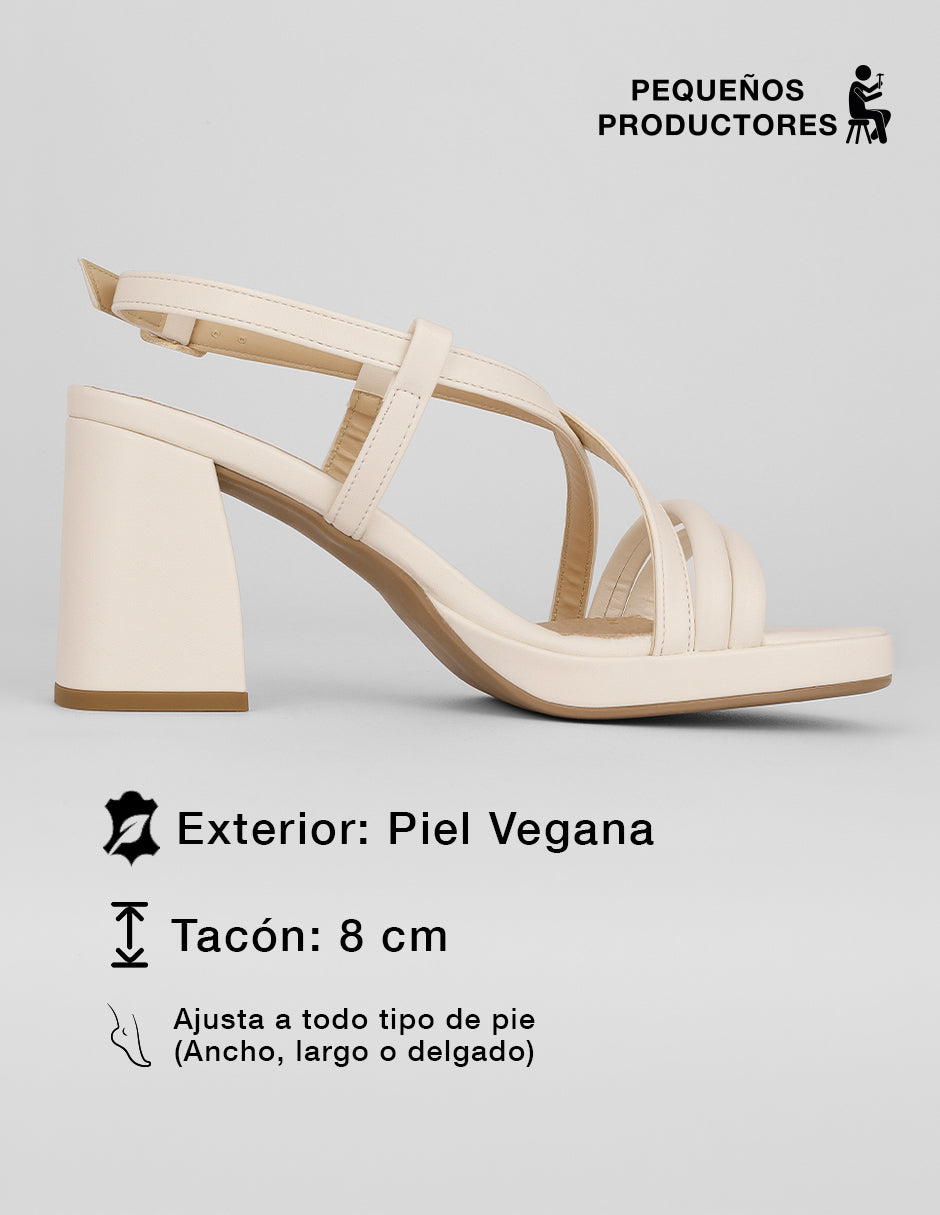 Sandalia con tacón Sylen en Piel vegana – Latte