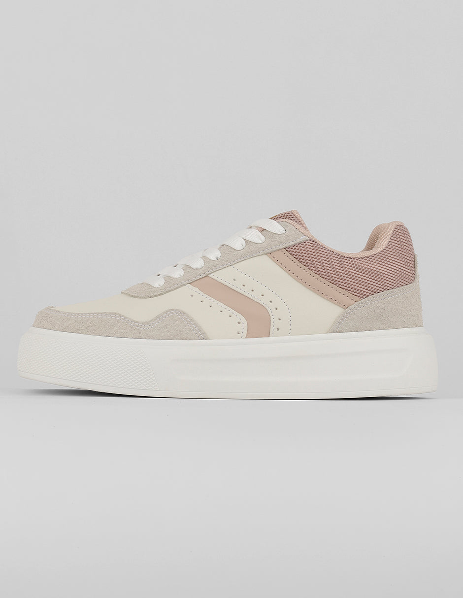 Tenis con cordones Exterior Piel vegana Color Beige Para Mujer De RBCOLLECTION
