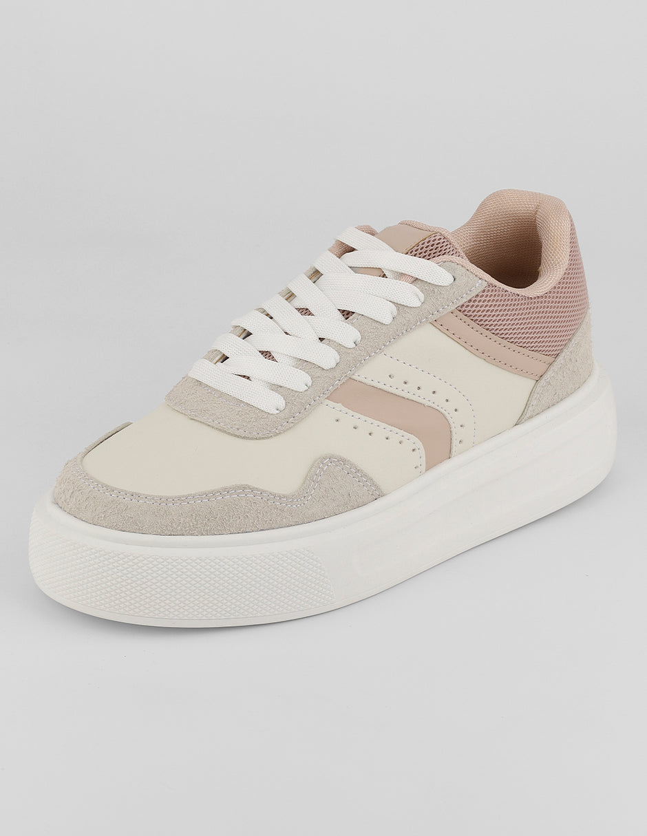 Tenis con cordones  Urban en Piel vegana – Beige