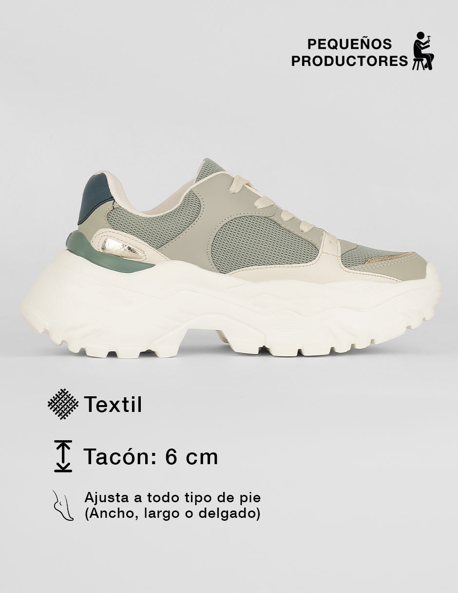 Tenis tipo deportivo  Chunk en Textil – Verde
