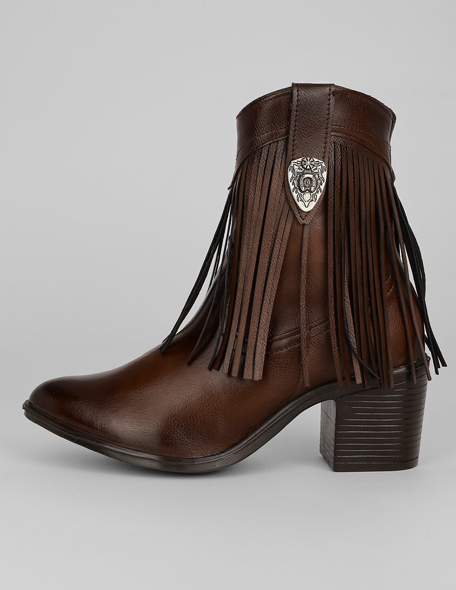 Botas tipo western Exterior Piel vegana Color Café Para Mujer De RBCOLLECTION