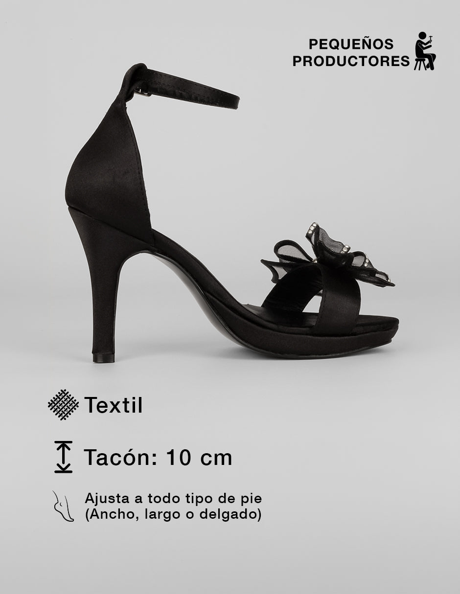 Sandalia con tacón Glowm en Textil – Negro