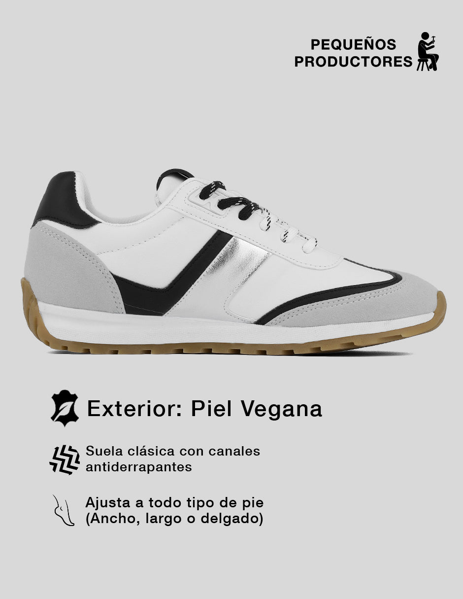 Tenis con cordones  Sam en Piel vegana – Blanco