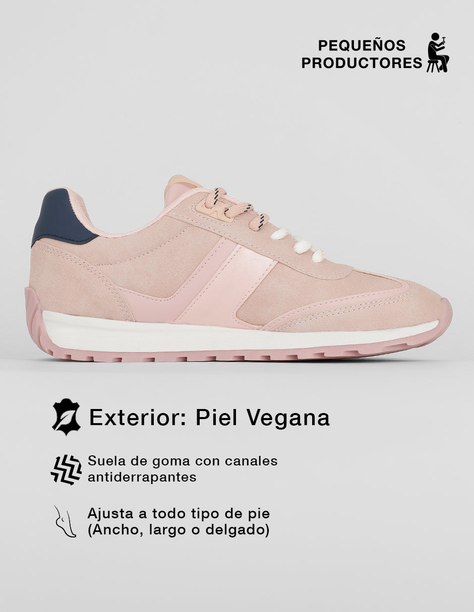 Tenis con cordones  Sam en Piel vegana – Rosa
