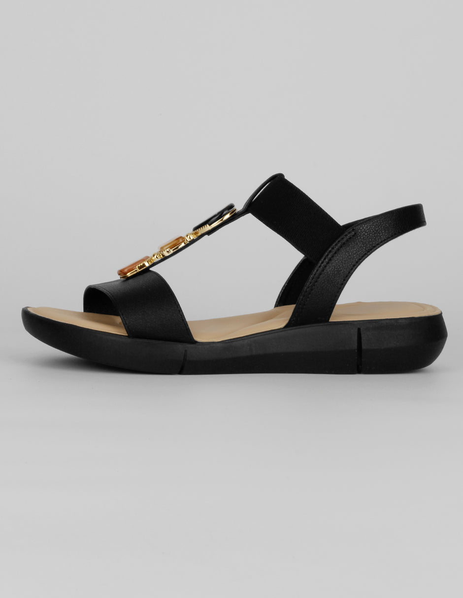 Sandalias de piso Exterior Piel vegana Color Negro Para Mujer De RBCOLLECTION