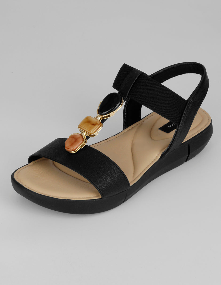 Sandalias de piso Comfy en Piel vegana – Negro