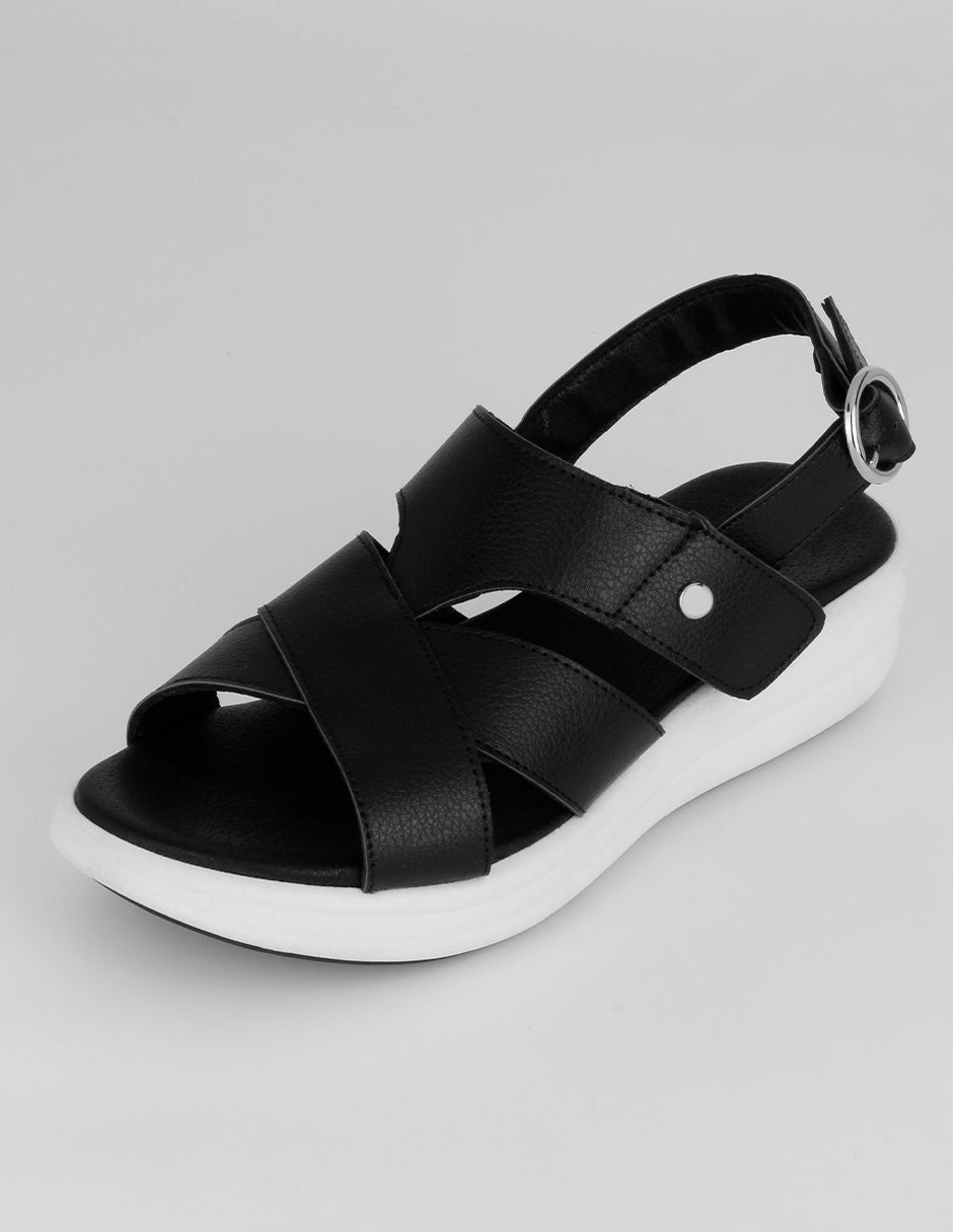 Sandalias con plataforma Confort en Piel vegana – Negro