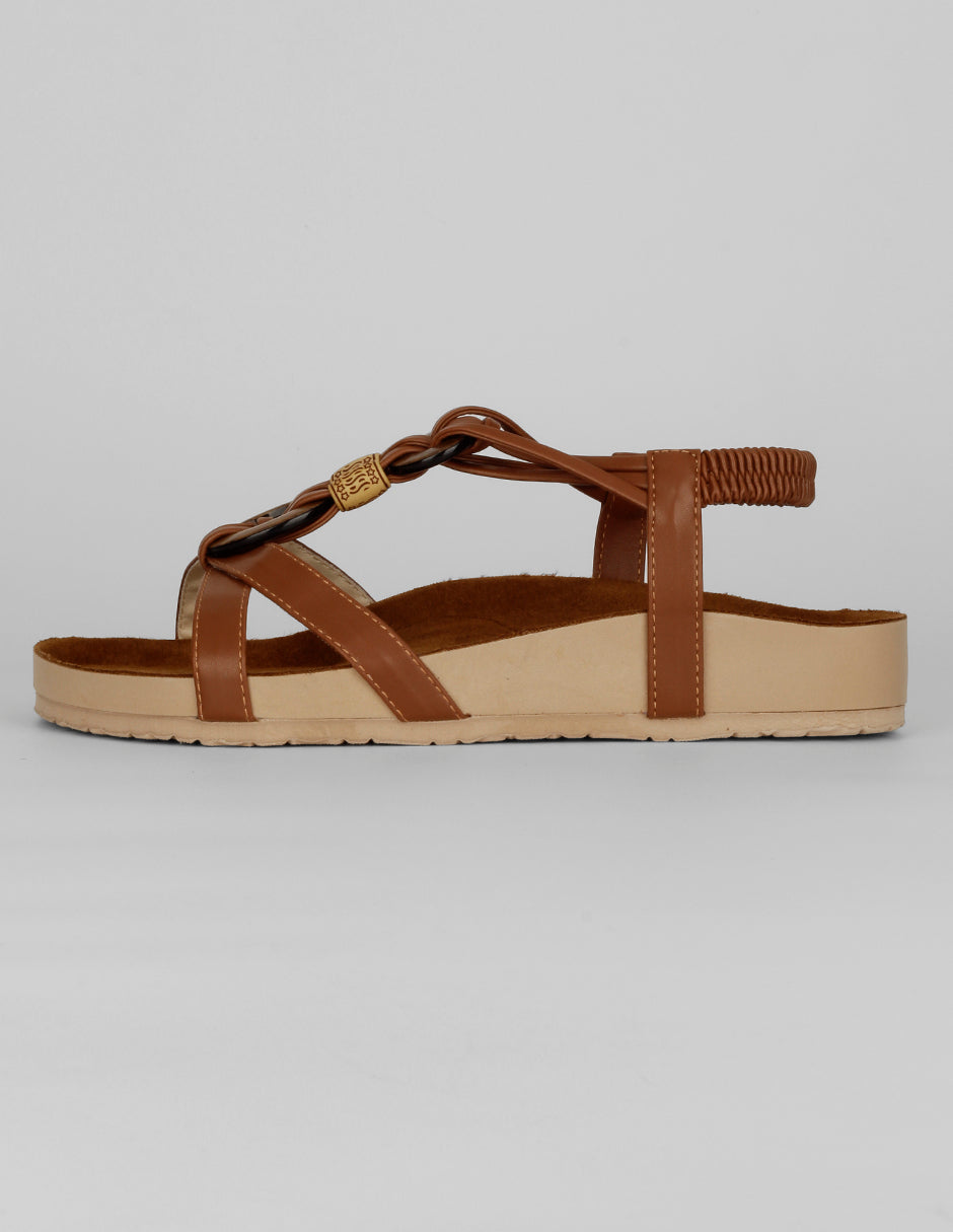 Sandalias de piso Exterior Piel vegana Color Café Para Mujer De RBCOLLECTION