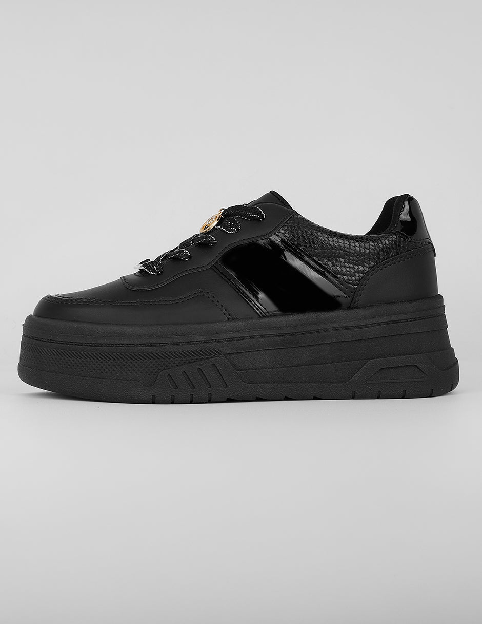 Tenis con cordones Exterior Piel vegana Color Negro Para Mujer De RBCOLLECTION