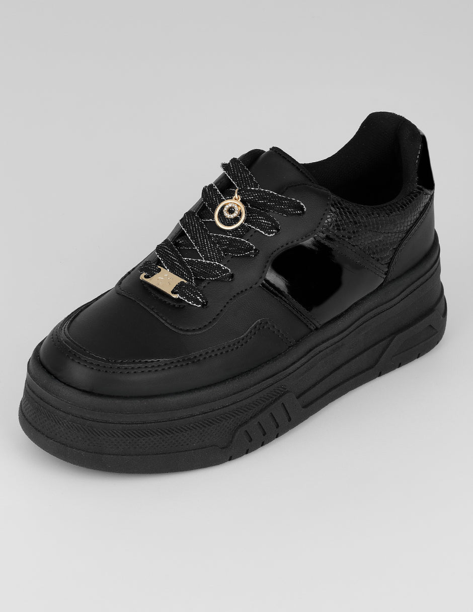 Tenis con cordones  Urban en Piel vegana – Negro