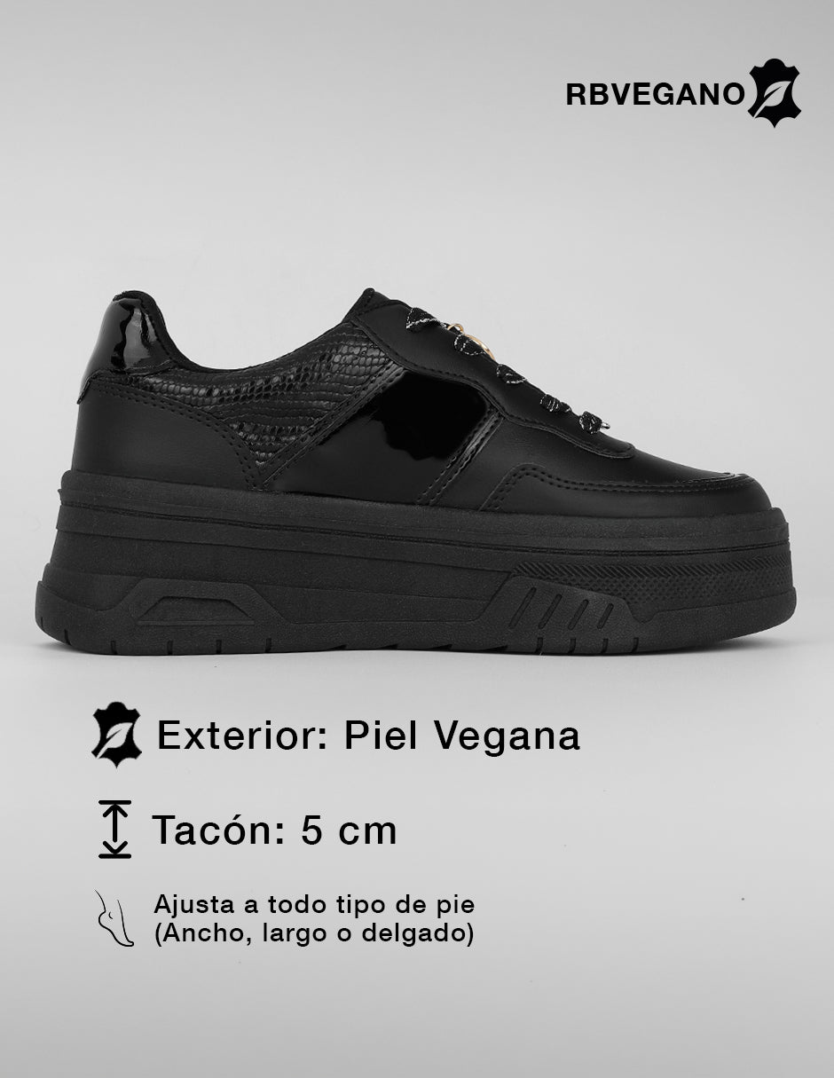Tenis con cordones  Urban en Piel vegana – Negro