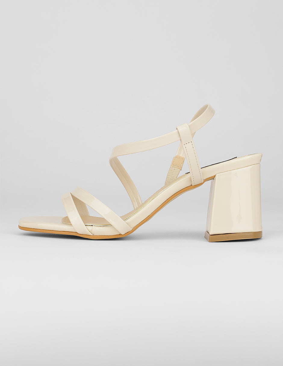Sandalia con tacón Exterior Charol Color Beige Para Mujer De RBCOLLECTION