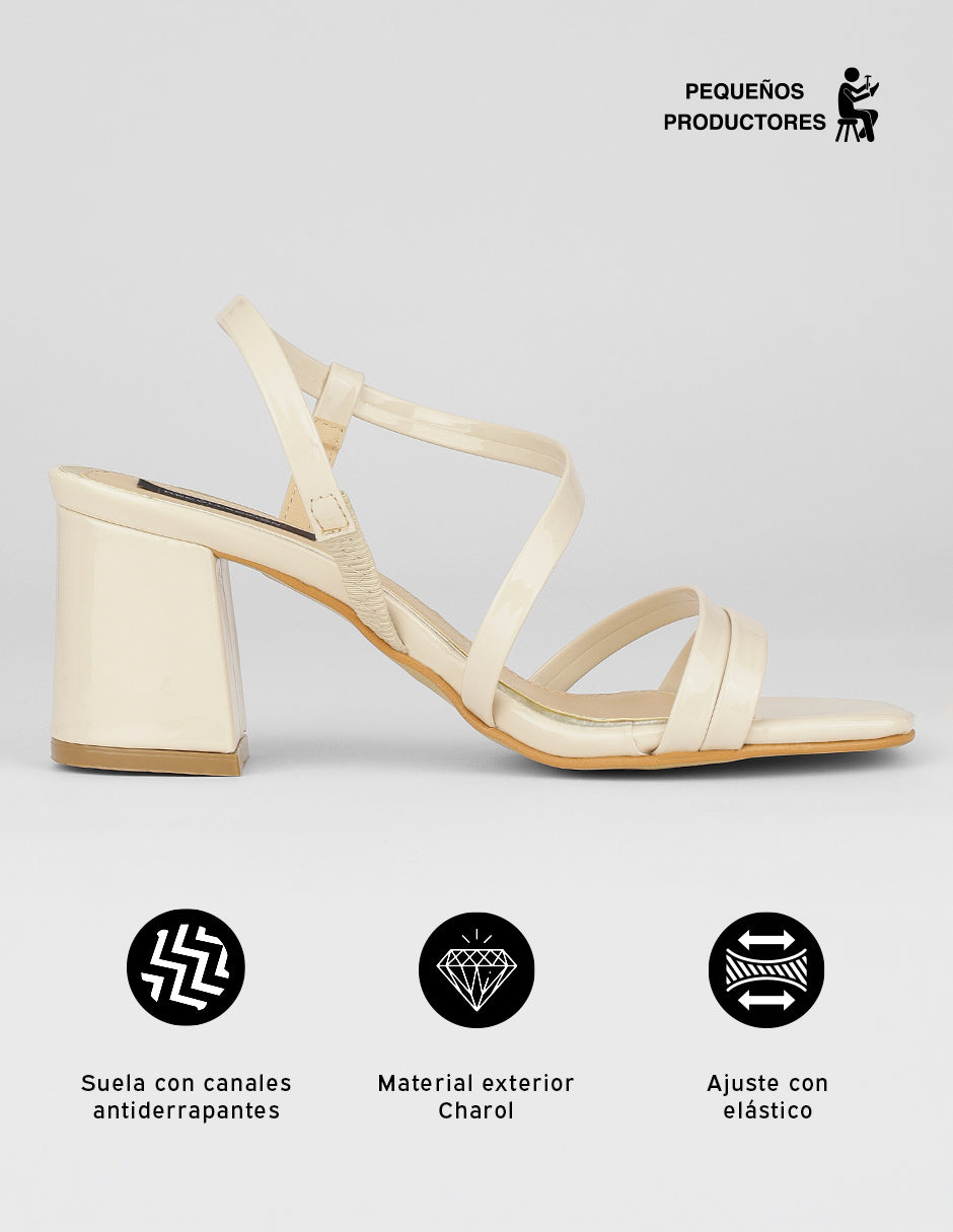 Sandalia con tacón Sylen en Charol – Beige