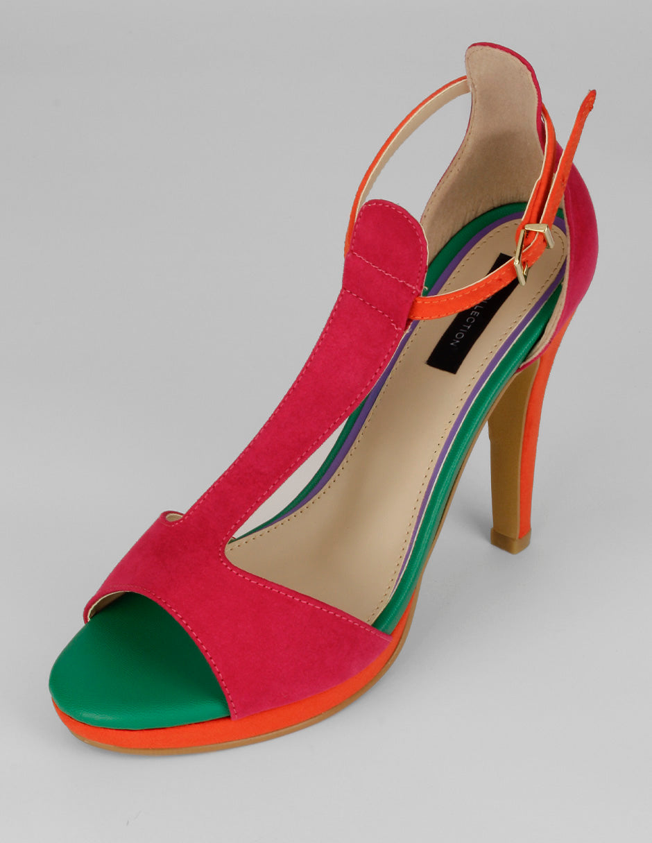 Sandalia con tacón Sylen en Textil – Multicolor
