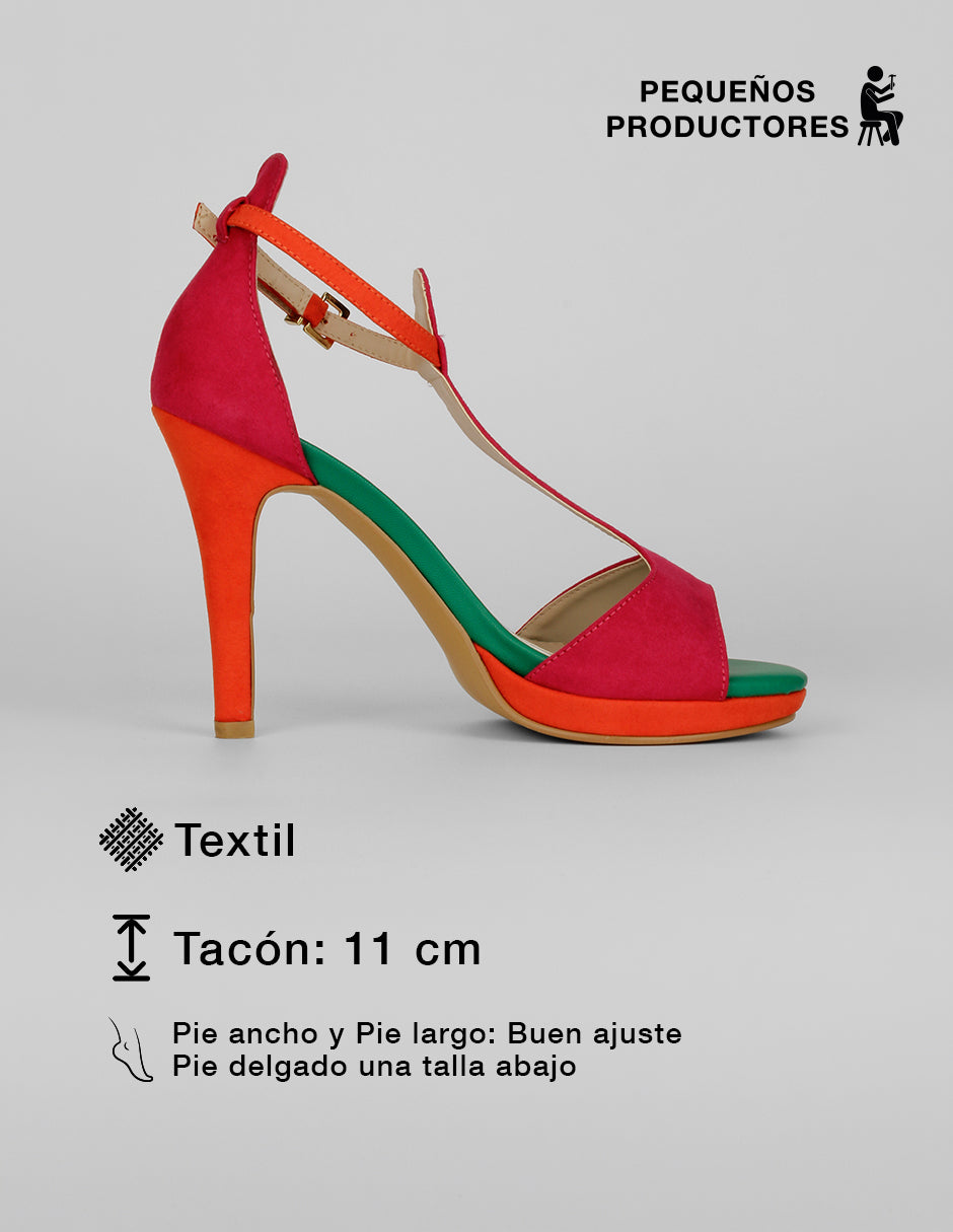 Sandalia con tacón Sylen en Textil – Multicolor