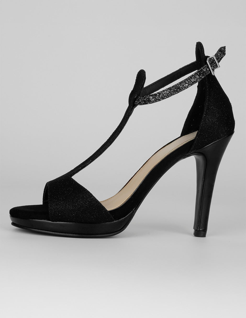 Sandalia con tacón Exterior Textil Color Negro Para Mujer De RBCOLLECTION