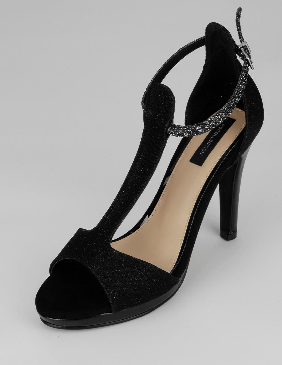 Sandalia con tacón Sylen en Textil – Negro