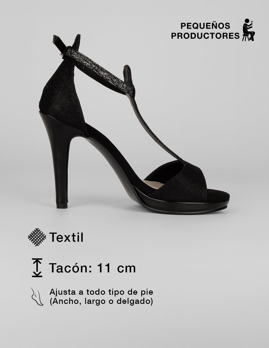 Sandalia con tacón Sylen en Textil – Negro