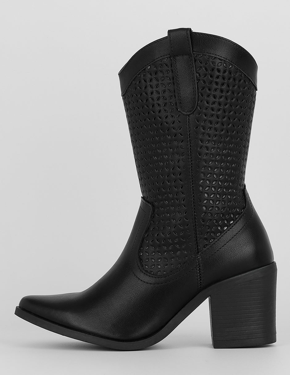 Botín con tacón Exterior Piel vegana Color Negro Para Mujer De RBCOLLECTION