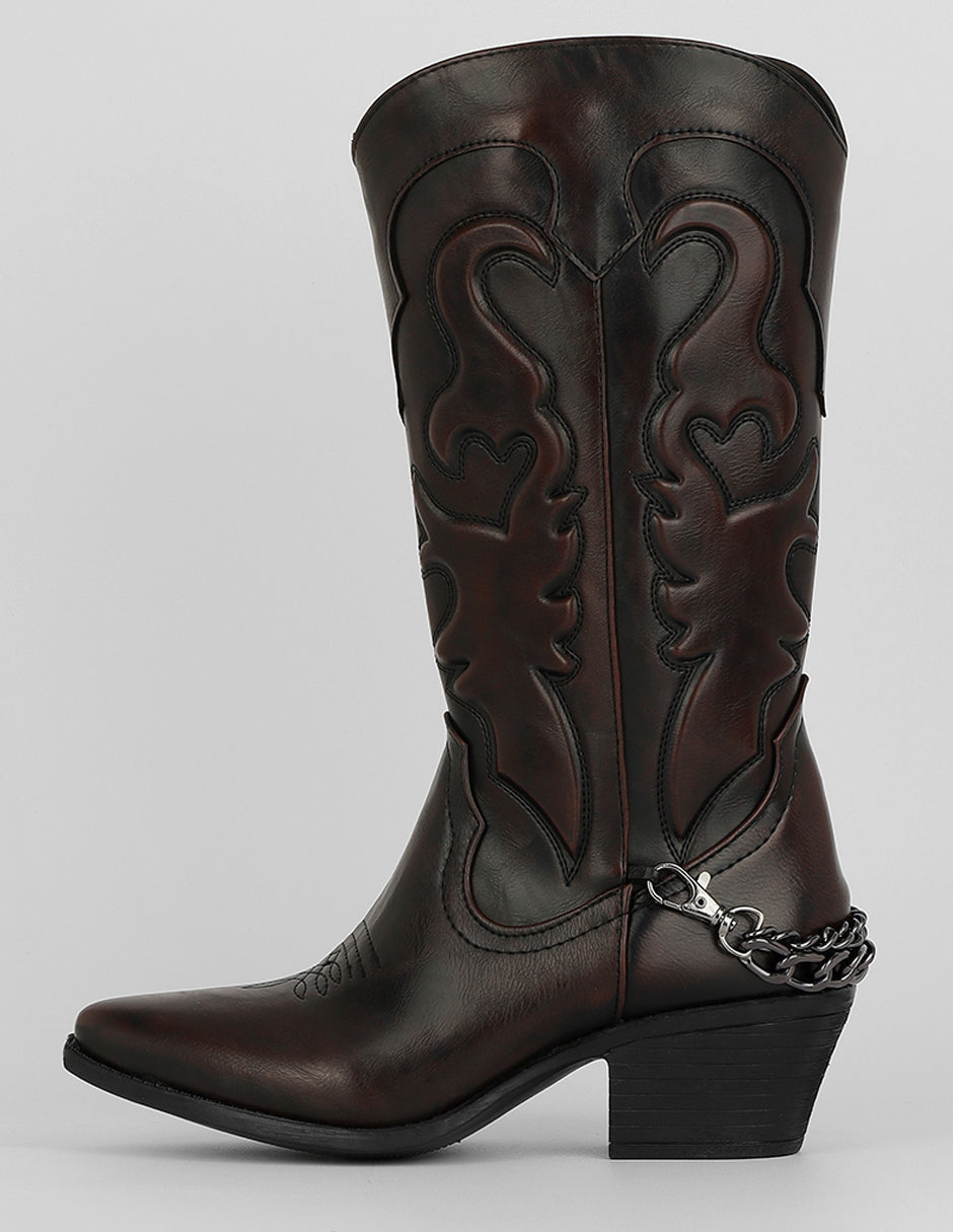 Botas tipo western Exterior Piel vegana Color Café Para Mujer De RBCOLLECTION