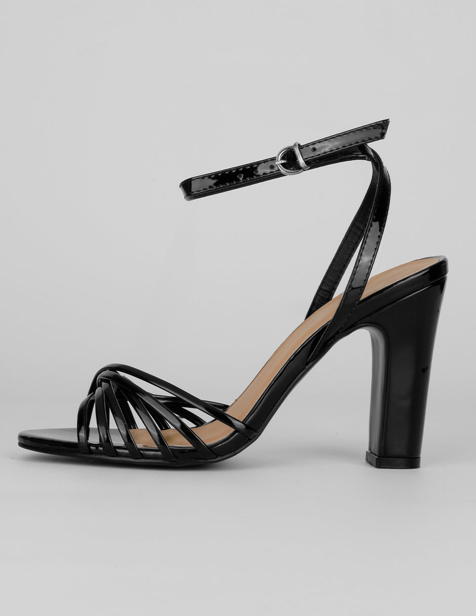 Sandalia con tacón Exterior Charol Color Negro Para Mujer De RBCOLLECTION