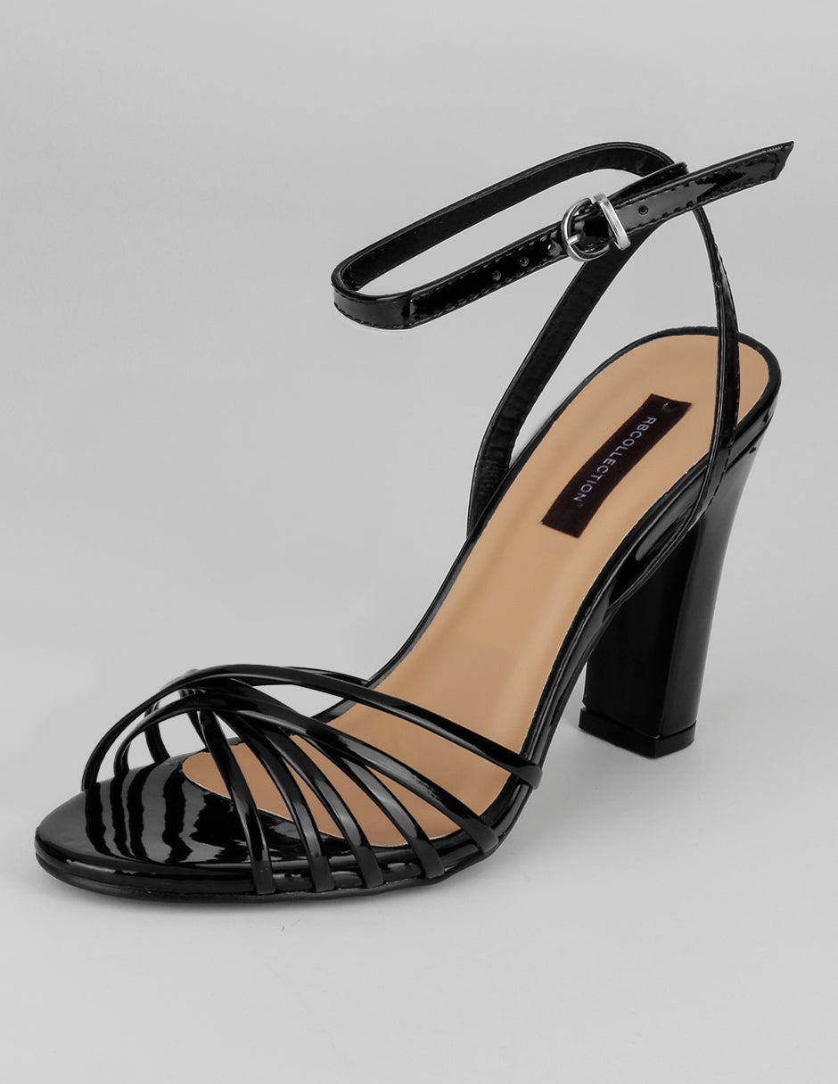 Sandalia con tacón Ave en Charol – Negro