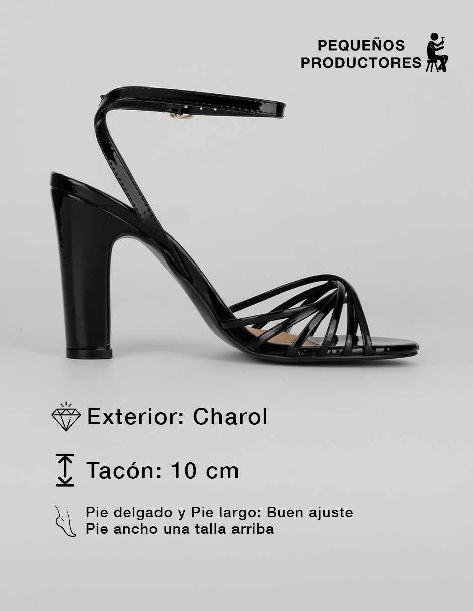 Sandalia con tacón Ave en Charol – Negro