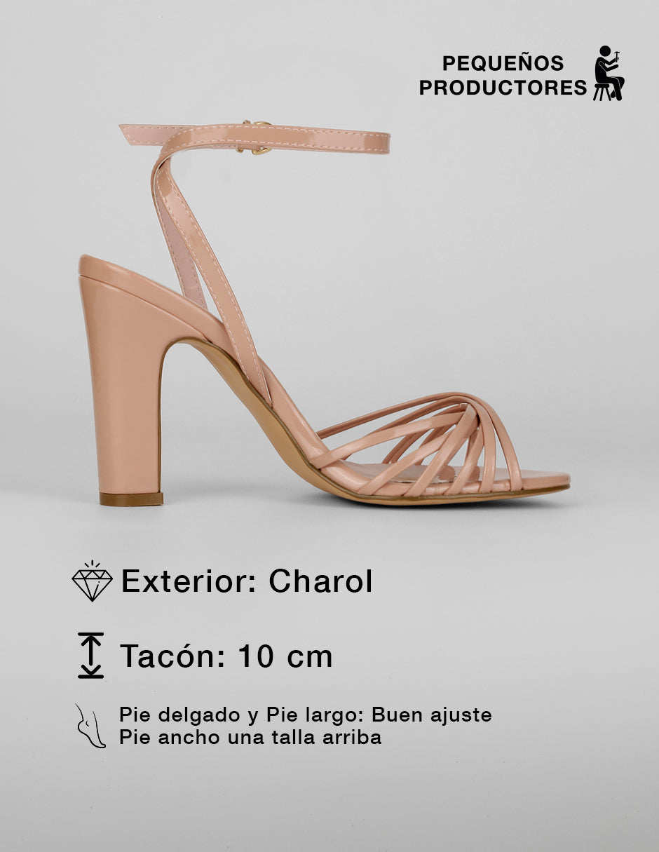 Sandalia con tacón Ave en Charol – Rosa