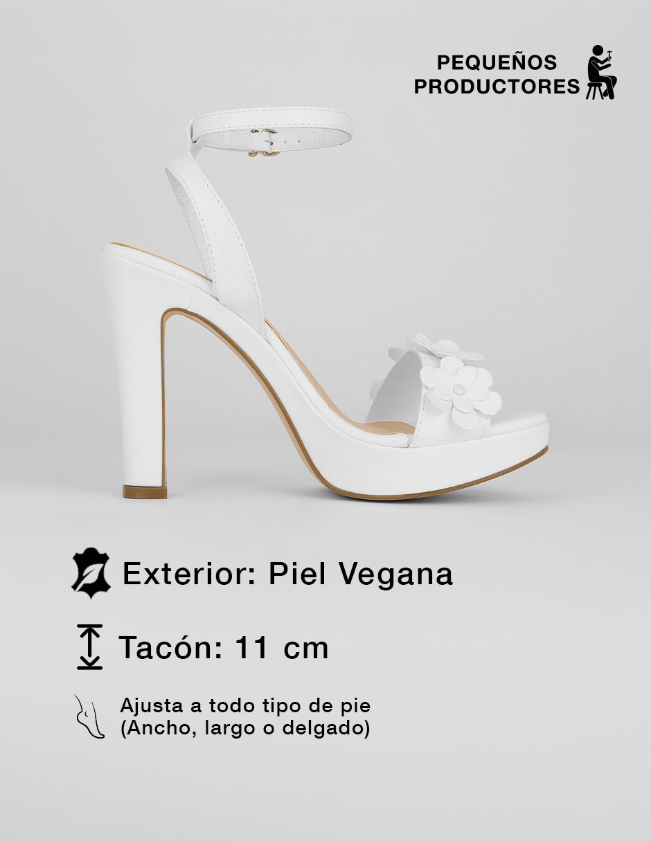 Sandalia con tacón Classy en Piel vegana – Blanco