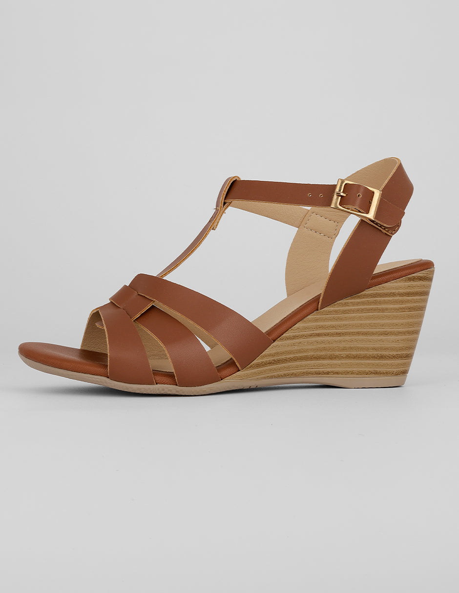 Sandalia con tacón Exterior Sintético Color Café Para Mujer De RBCOLLECTION