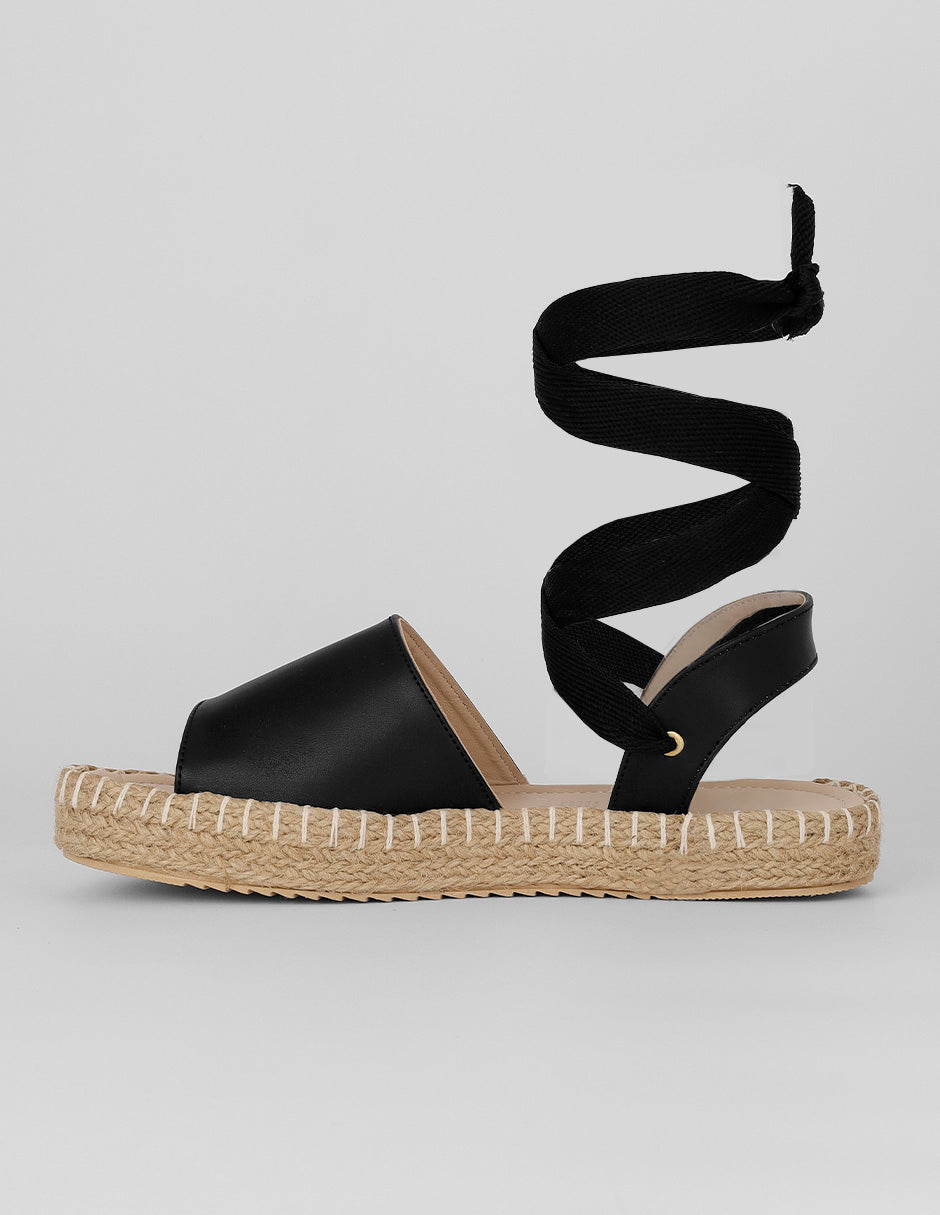 Sandalias de piso Exterior Piel vegana Color Negro Para Mujer De RBCOLLECTION