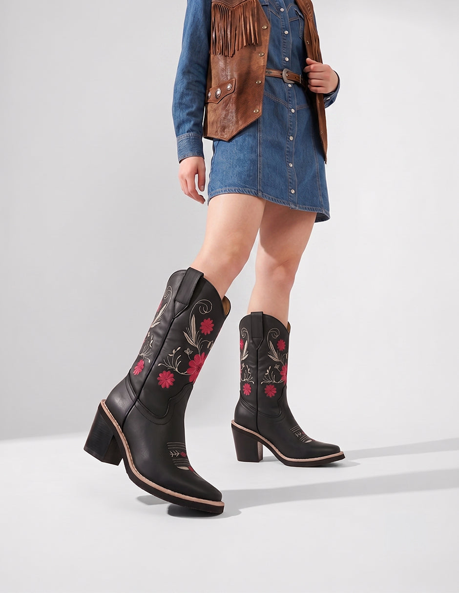 Botas tipo western West en Piel vegana – Negro